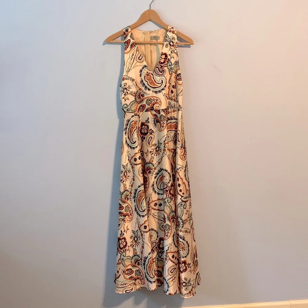 Marella size 8 Iolanda racer back satin maxi dress paisley tan champagne color - Picture 2 of 12